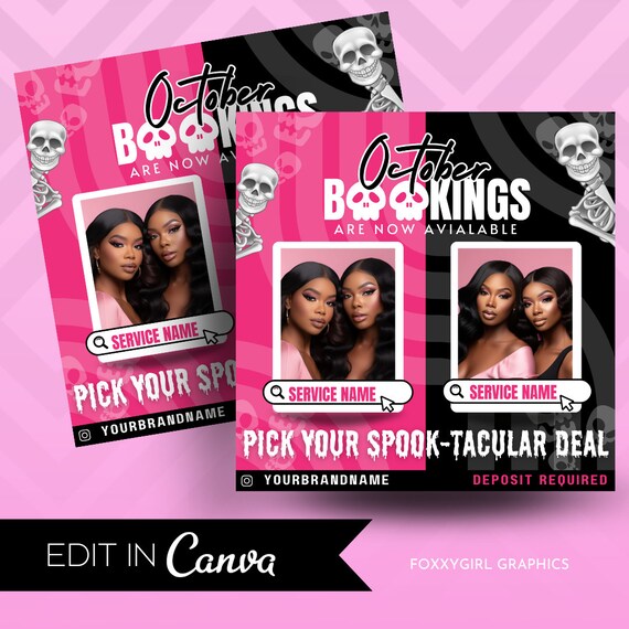 October Booking Flyer, Halloween Booking Flyer, Book Now Flyer, Halloween Appointment Flyer, Hair Nails Lashes Makeup Wigs
