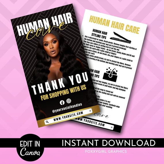Hair Care Card Template | After Care Card Template | Hair Care Instructions | Weave Care Guide Card Template | Hair Business Packaging