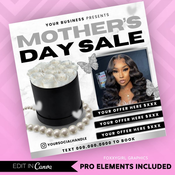 Mother's Day Booking Flyer, Mother's Day Special Flyer, May Booking Flyer, Mother's Day Deals Hair Braids Makeup Nails Lash Wigs Install