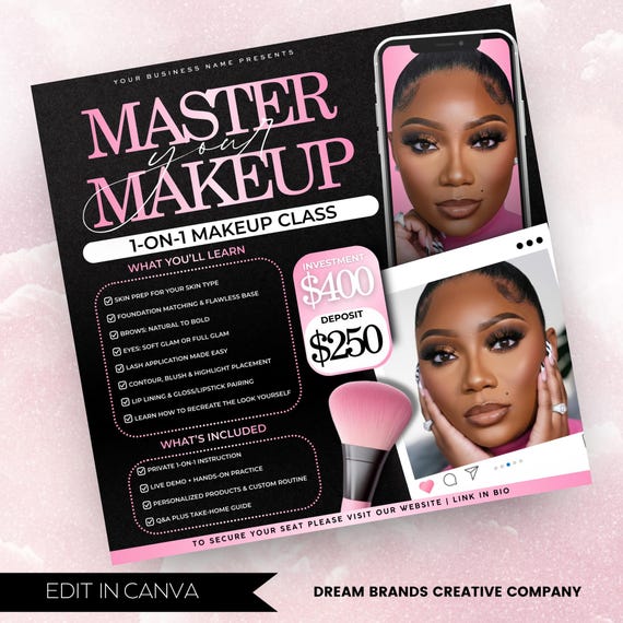 Makeup class flyer template, Makeup Masterclass, Makeup Course Flyer, Makeup Training, Master class flyer, Beauty Class Flyer February Flyer