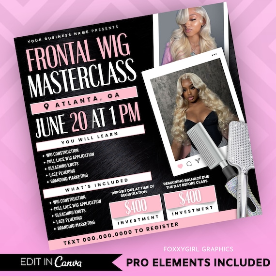 Lace Class flyer, Course Flyer, Luxury DIY Social media flyer, Master class flyer, Pink flyer, Social media template, Lash flyer, Hair flyer