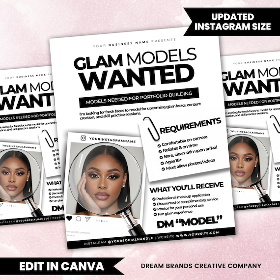 Makeup Model Call Flyer Template, MUA Model Needed Flyer, Beauty Model Search Ad, Makeup Artist Promo, Editable Canva Template