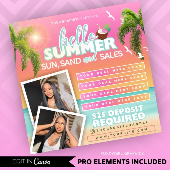 Summer Booking Flyer, Summer Break, Summer Special, Summer Appointments Books Open June July August Hair Braids Lash Nails Makeup Wig Wax
