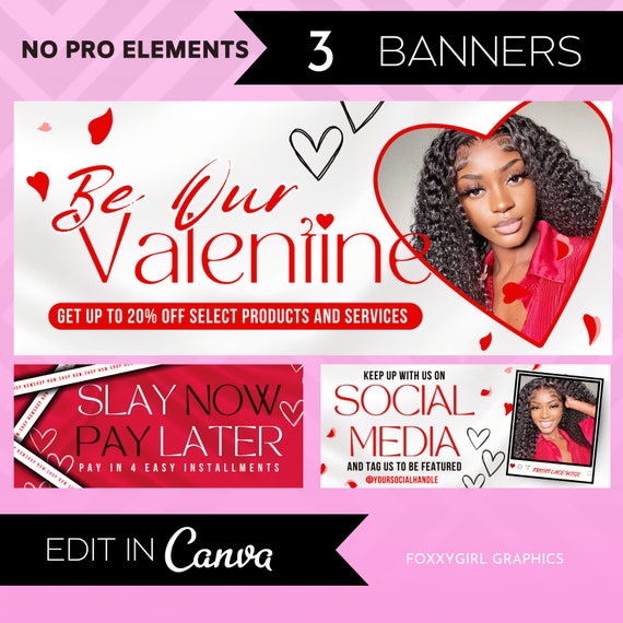 Valentine’s Day website banners | web banners canva template | Valentine’s Day sale template | web banner valentines sale | shopify banner
