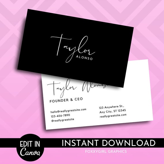 Editable Business Card , Black and White Business Card Template, DIY Business Card, Canva Business Card, Double Sided Business Card