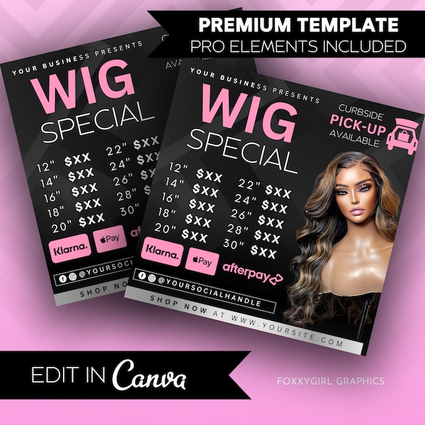 DIY Ready to wear wig flyer, Sale, Social media post, Editable on Canva, Graphic design, Hairstylist, Wig seller, Instagram post, Discount