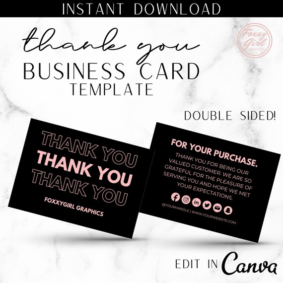 EDITABLE Business Thank You Card Printable | Blush Pink Thank You | Thanks For Your Purchase Card | Seller Thank You | Customer Thank You