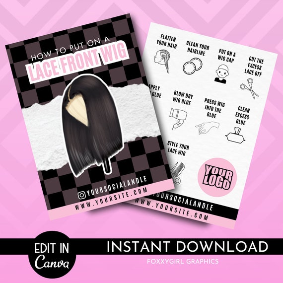 Wig Install Card Template | Lace Wig Install Card Template | Lace Install Guide Card Template | Hair Business Packaging