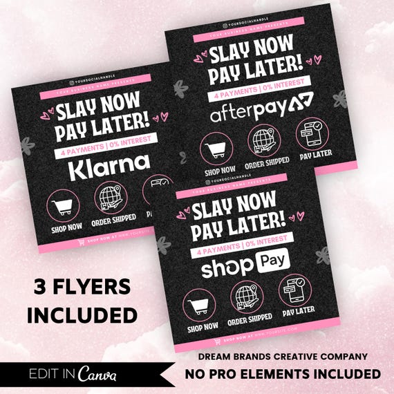 PAYMENT FLYERS template, shop now pay later flyers , Canva flyer template, payment options flyer set