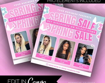 Spring Special Sale Flyer, Spring Flash Sale, Spring Break Deal, Spring Promotion, March April Sale Boutique Hair Wigs Nails Lashes Makeup