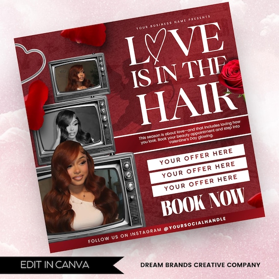 February Booking Flyer, Valentines Day Booking Flyer, February Bookings, Nail Hair Braids Lash Makeup Wig Install, Instagram Booking Flyer