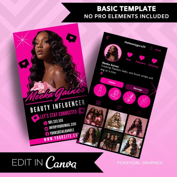 Pink Instagram Business Cards, DIY Canva Template Design, Make Up Artist Cards, Lash Cards, Hair Salon Cards, Premade Beauty Business Card