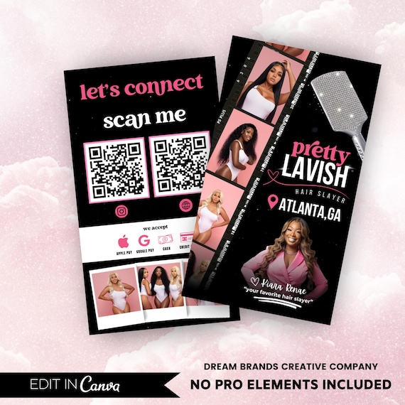 Business Card Template, Business Card Template Design, Hair Stylist Lashes Nail Tech Braids Wigs Card, Instagram IG Business Card Template
