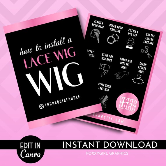 Wig Install Card Template | Lace Wig Install Card Template | Lace Install Guide Card Template | Hair Business Packaging