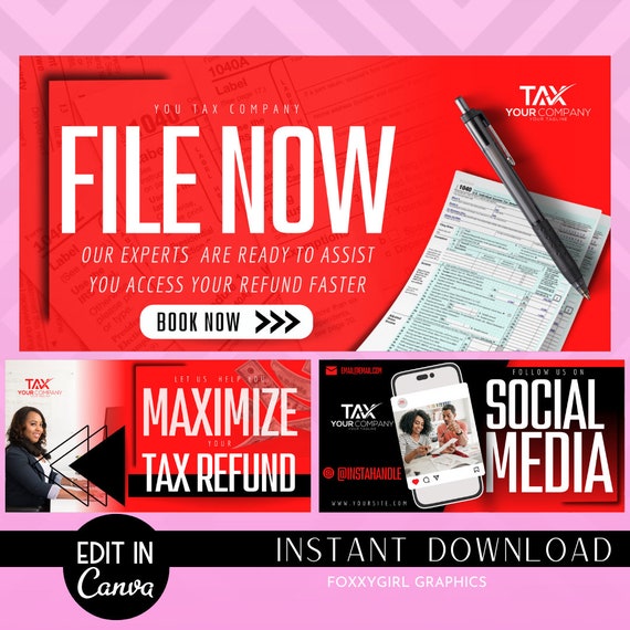 DIY Web Banner Tax Preparation Tax Agent , Shopify Website Banner Template, Tax Banner, Editable Website Banners, Canva