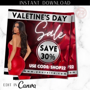 Valentine's Day Flyer, Red Flyer, Canva Flyer, Sale Flyer, Canva Template, Boutique Flyer