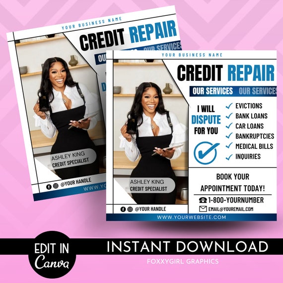 Credit Repair Service Flyer Template - Credit Restoration Consultation Services Flyers Templates - Credit Score Report Specialist Consultant