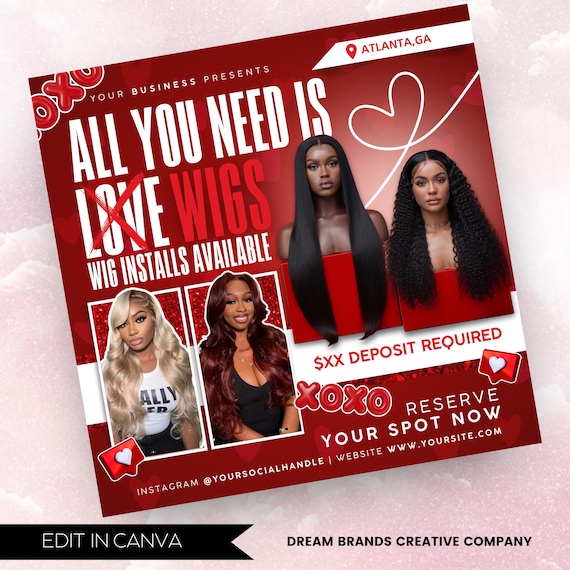 February Booking Flyer, Valentines Day Booking Flyer, February Bookings, Nail Hair Braids Lash Makeup Wig Install, Instagram Booking Flyer