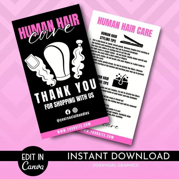 Hair Care Card Template | After Care Card Template | Hair Care Instructions | Weave Care Guide Card Template | Hair Business Packaging