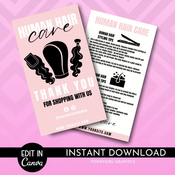 Hair Care Card Template | After Care Card Template | Hair Care Instructions | Weave Care Guide Card Template | Hair Business Packaging