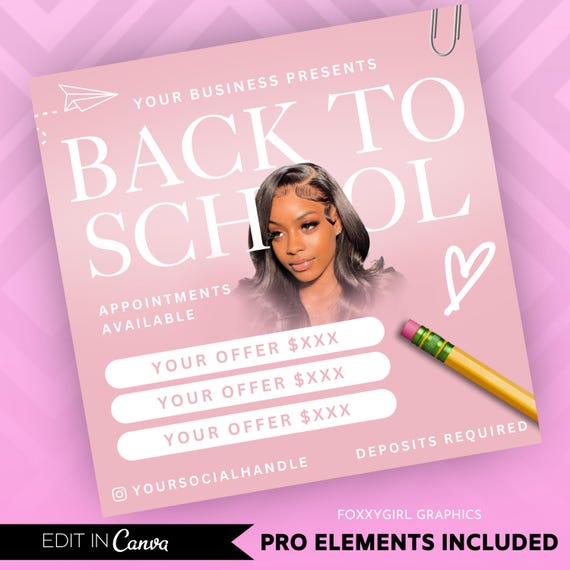 Back To School Flyer, Back to school sale flyer, Back to school Hair flyer, DIY canva template, Back 2 School Flyer, Braid Special Flyer
