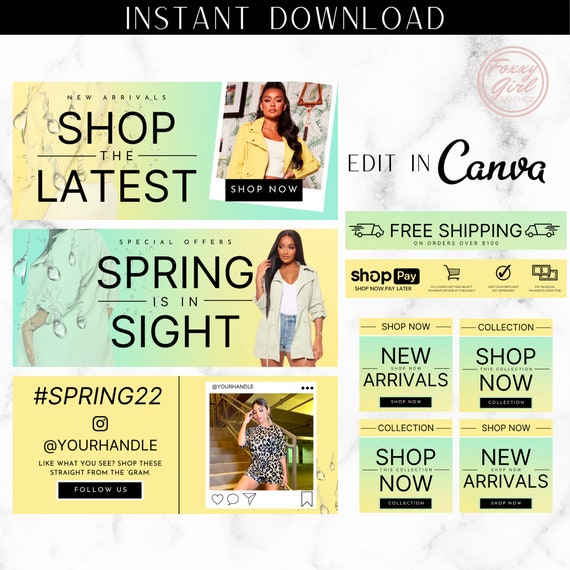 DIY Boutique Banner Set, Spring Website Banner,DIY Shopify Web Banners, DIY Wix Website Banners, Website Banner Set