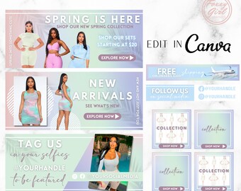 DIY Boutique Banner Set, Spring Website Banner,DIY Shopify Web Banners, DIY Wix Website Banners, Website Banner Set