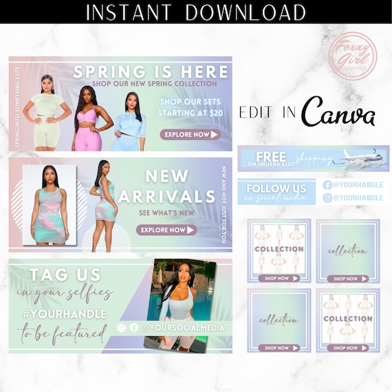 DIY Boutique Banner Set, Spring Website Banner,DIY Shopify Web Banners, DIY Wix Website Banners, Website Banner Set