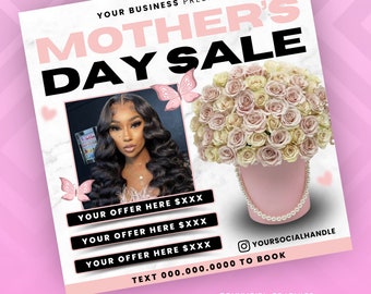 Mother's Day Booking Flyer, Mother's Day Special Flyer, May Booking Flyer, Mother's Day Deals Hair Braids Makeup Nails Lash Wigs Install