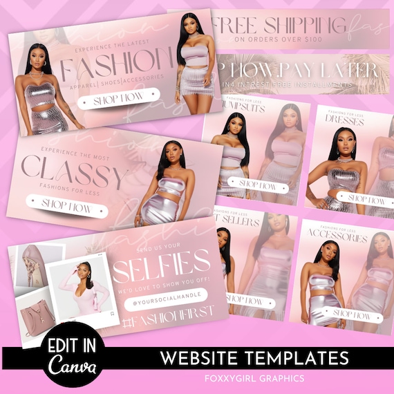 Clothing Website Design, Hair Extensions Website, Fashion Website Design, Premade Clothing Website Template, Website Banners, Shopify Theme