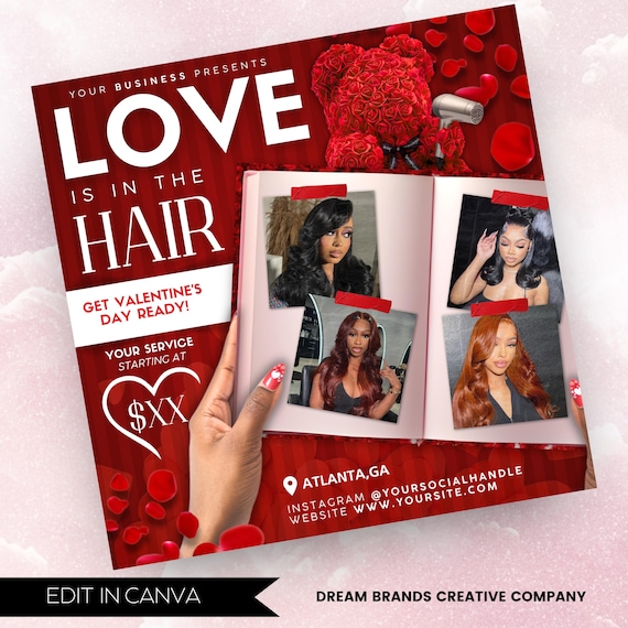 February Booking Flyer, Valentines Day Booking Flyer, February Bookings, Nail Hair Braids Lash Makeup Wig Install, Instagram Booking Flyer