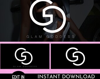 Puede incluir: Un diseño de logotipo en blanco y negro con dos letras G entrelazadas. El logotipo está sobre un fondo negro y el texto "GLAM GODDESS" está escrito debajo del logotipo.