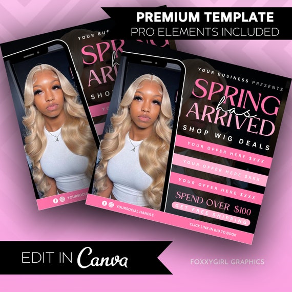 DIY Spring Sale Hair Flyer, Bundle Deals, Hair, Lashes, Nails, Editable Canva Template