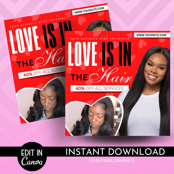 DIY Valentine's Day Flyer, Boutique, Instagram Flyer, Wigs, Bundles, Makeup Artist, Eyelash Tech, Nail Tech