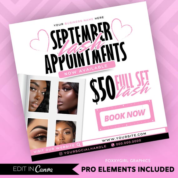 Editable September Lash Sale, Lash deals, Lash extensions sale, Eyelash extensions, Canva Flyer, classic set, mega volume set, lash sales