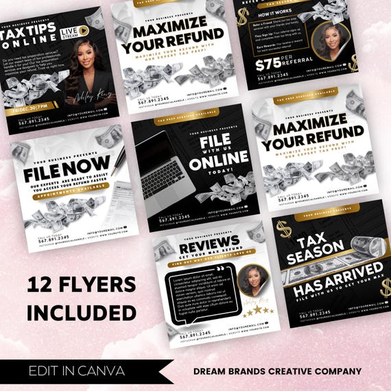 Tax Prep Bundle, Tax Prep Instagram, Tax Prep Flyer Bundle, Tax Flyer Template, Prep Flyers Bundle, Tax Prep Templates, Tax Preparation Post