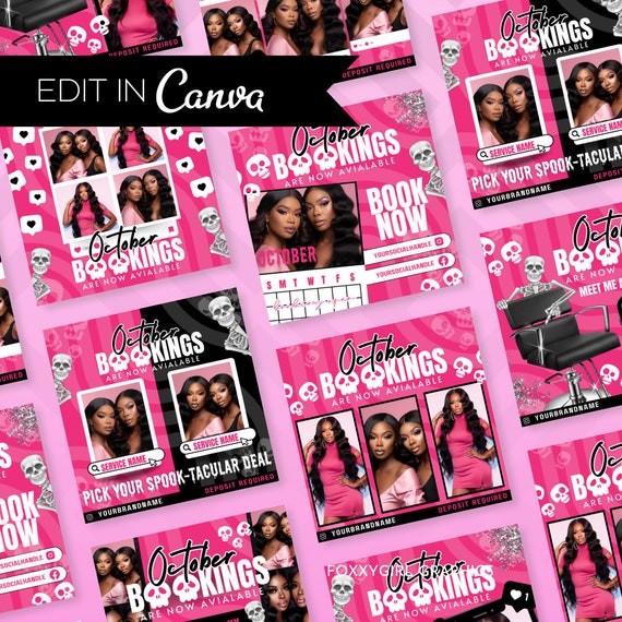 8 October Bookings Flyers, Halloween Bookings Available, Appointment Flyer, October Calendar Flyer, Hair, Nails, Makeup Lashes Braids Wigs