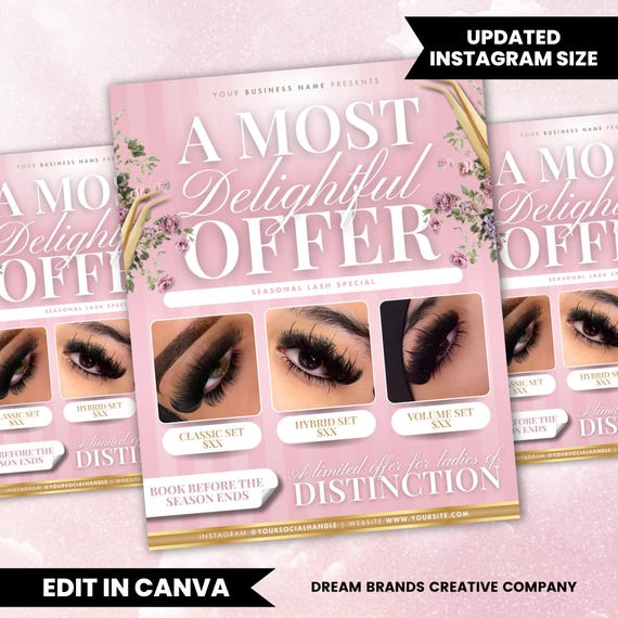 Lash Sale Flyer Template Canva | Lash Extension Discount Flyer | Lash Tech Promotion Flyer | Beauty Business Marketing Flyer