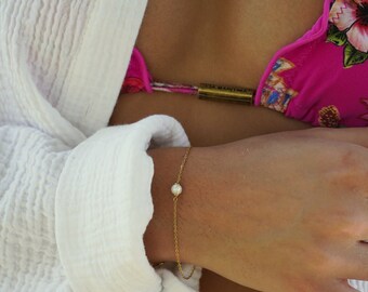 Tiny Pearl Golden Bracelet • Golden Dainty Bracelet • Bridesmaid Gift • Bride Gift • Friendship Bracelet • Beach Wedding • Christmas Gift