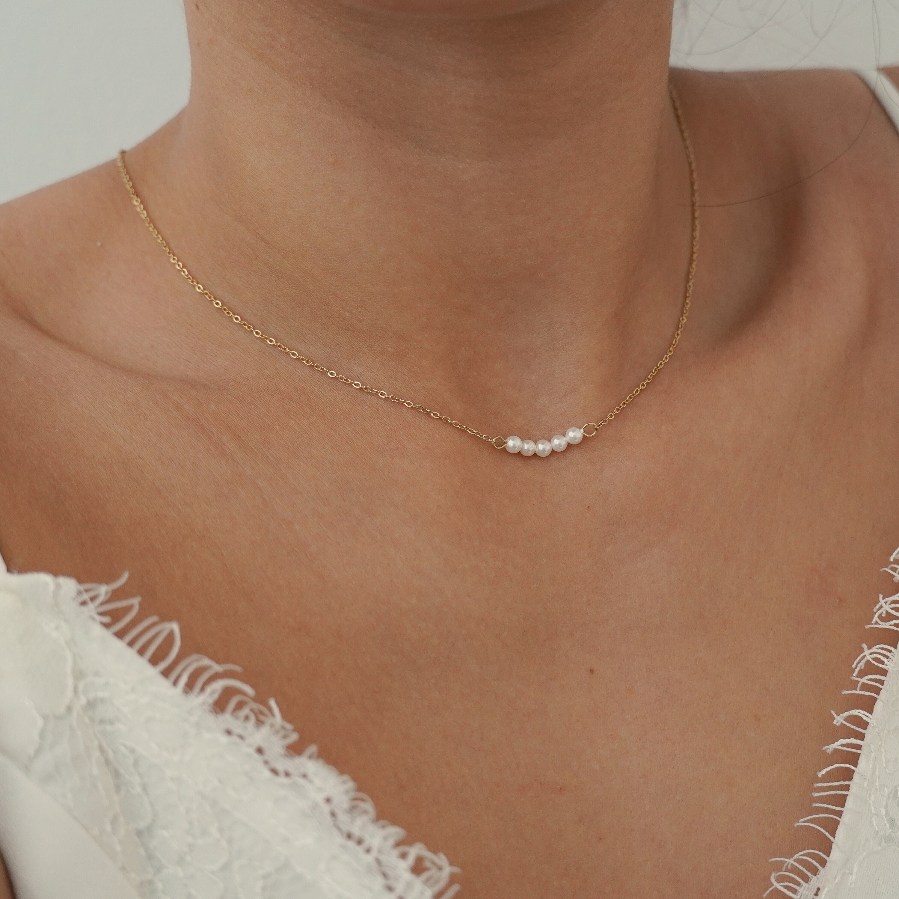 Small Pearls Gold Necklace Dainty Pearl 