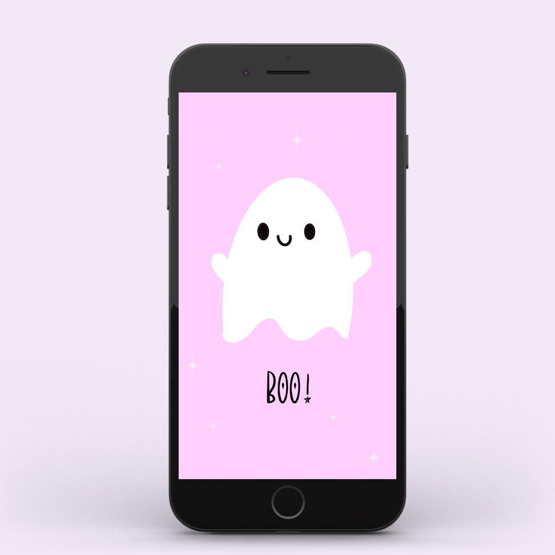 Cute Halloween Ghost Phone Wallpaper. Pink Seasonal Screensaver for ...