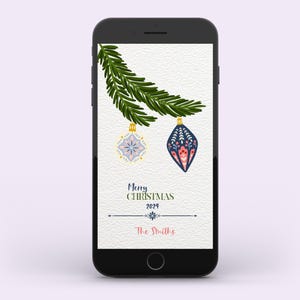 Personalisierte Weihnachtsschmuck Karte. Einzigartiger Weihnachtsgruß für Freunde & Familie. Festliche Weihnachts- und Neujahrskarte. Anpassbare Begrüßung