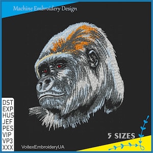 Realistic Gorilla Embroidery Design - Wild Animal Face - Monkey Head - Ape Primate Lover Gift - Jungle King PES