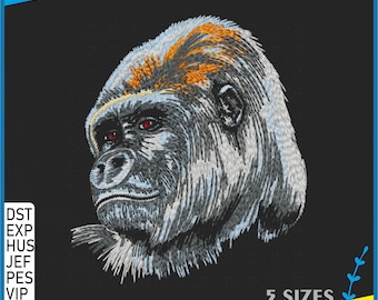 Realistic Gorilla Embroidery Design - Wild Animal Face - Monkey Head - Ape Primate Lover Gift - Jungle King PES