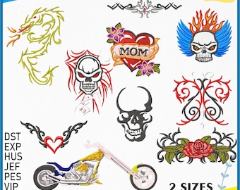 Biker Embroidery Design Pack - Skull Design Bundle - Machine Embroidery Files - Instant Download, - Digital Product, Pes, Dst, Jef, Vp3, Exp