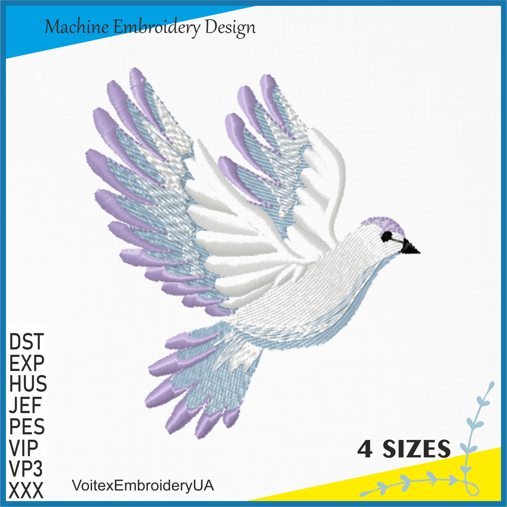 Dove Embroidery Design - Peace Embroidery Design - Bird Embroidery Design - Machine Embroidery Design - 4 Sizes - Instant Download