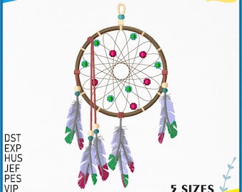 May include: A brown dreamcatcher with feathers and beads in shades of pink, green, and blue. The dreamcatcher is surrounded by a white background. The text "5 SIZES" is visible in the lower right corner of the image.