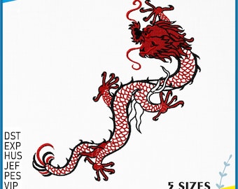 Dragon Machine Embroidery Design - Dragon Embroidery Files - 5 Sizes - Instant Download