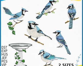 Blue Jays Machine Embroidery Design Set - 7 Designs - Bird embroidery bundle -  Instant Download - Digital File