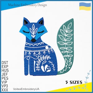 Fox Embroidery Designs - Blue Fox Machine Embroidery Pattern - Animal Embroidery File - 5 sizes - Instant Download